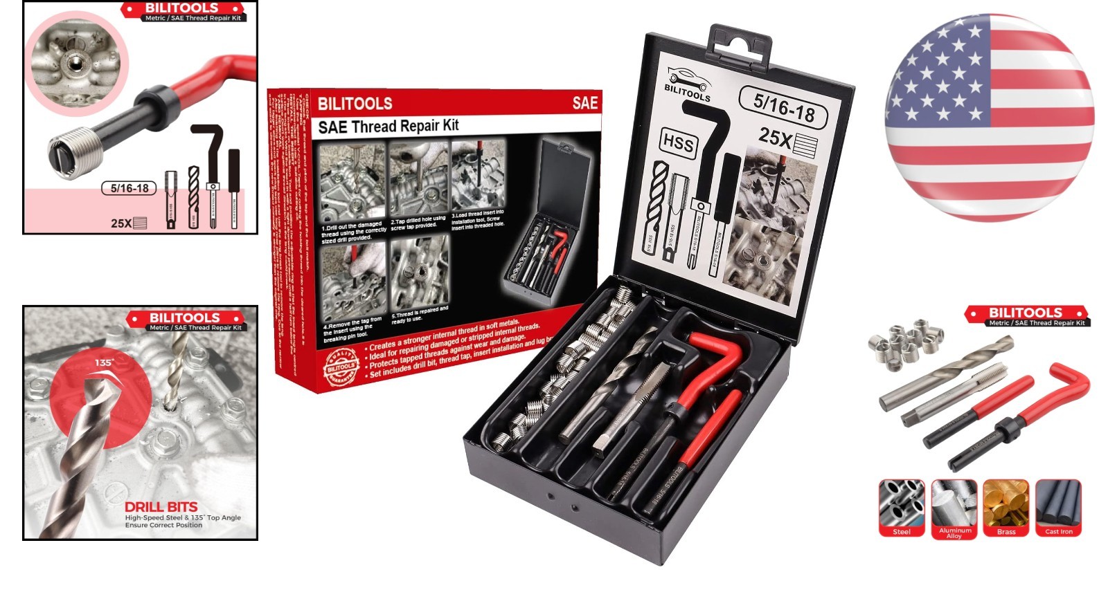 High-Efficiency Thread Repair Kit for 5/16-18 Inch with Stainless Inserts