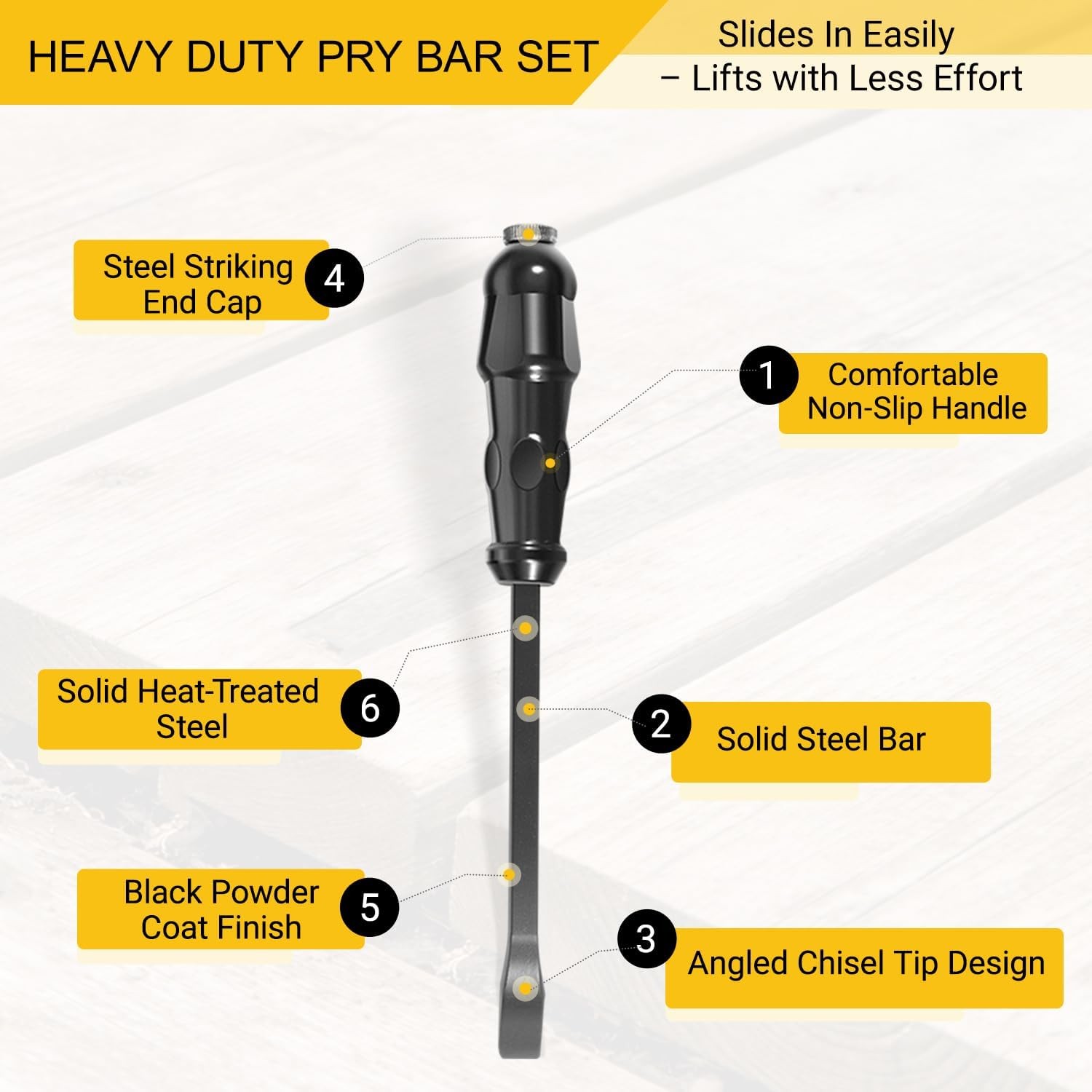 For Automotive Repairs LSQ42103 Angled End Handled Pry Bar w Striking Cap Set