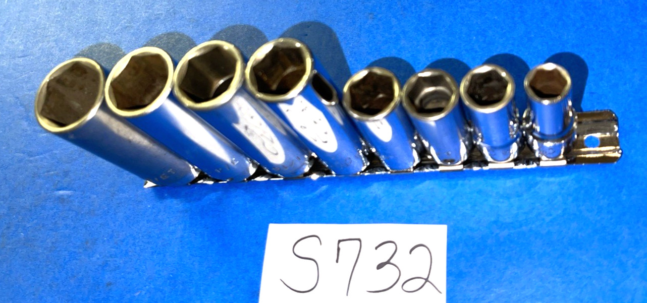 MAC TOOLS 8 PIECE 3/8 DRIVE SAE. DEEP 6 POINT SOCKET SET 3/8 THROUGH 13/16 INCH