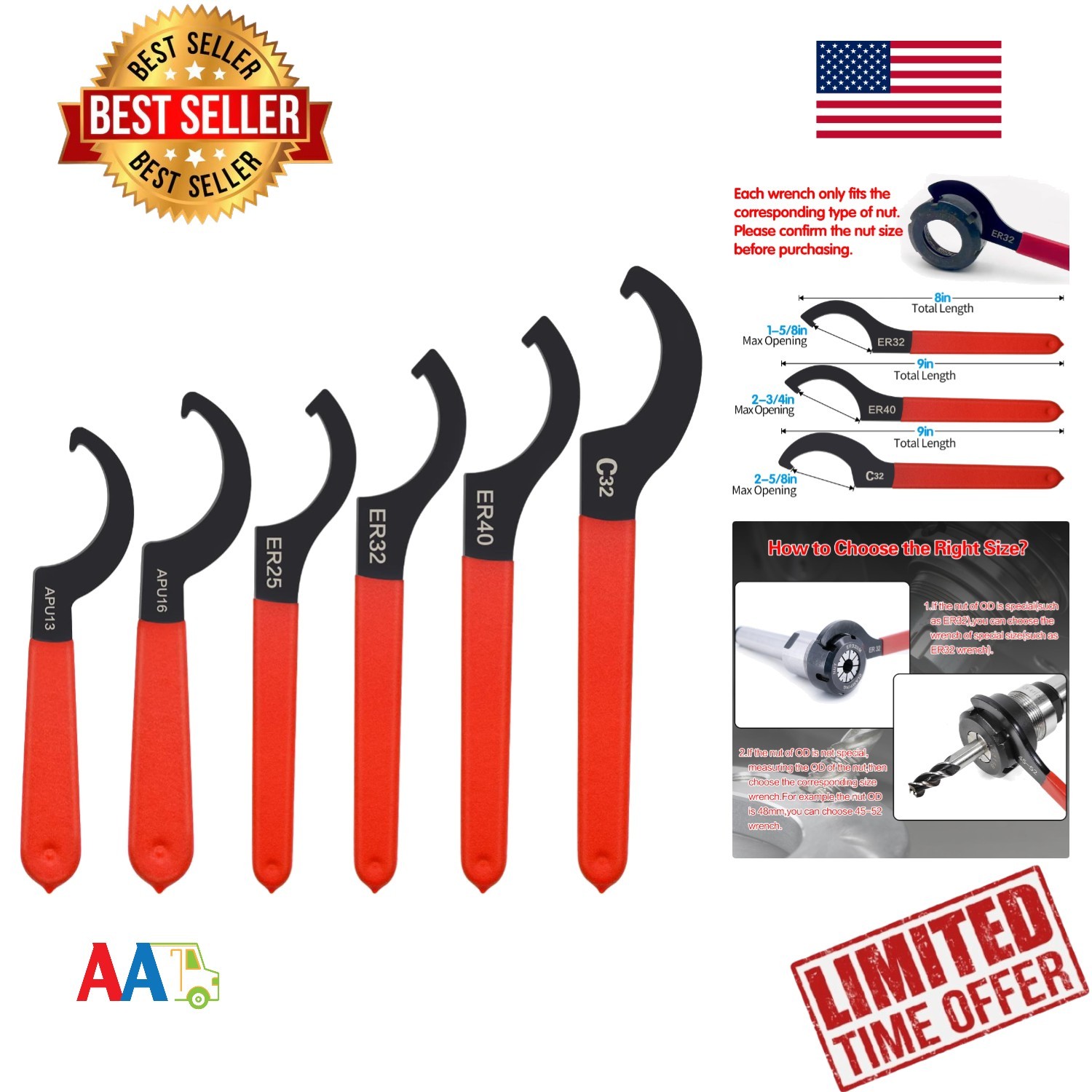 6pcs Coilover Spanner Wrench Set for Suspension & Shock Adjustment, Alloy Steel