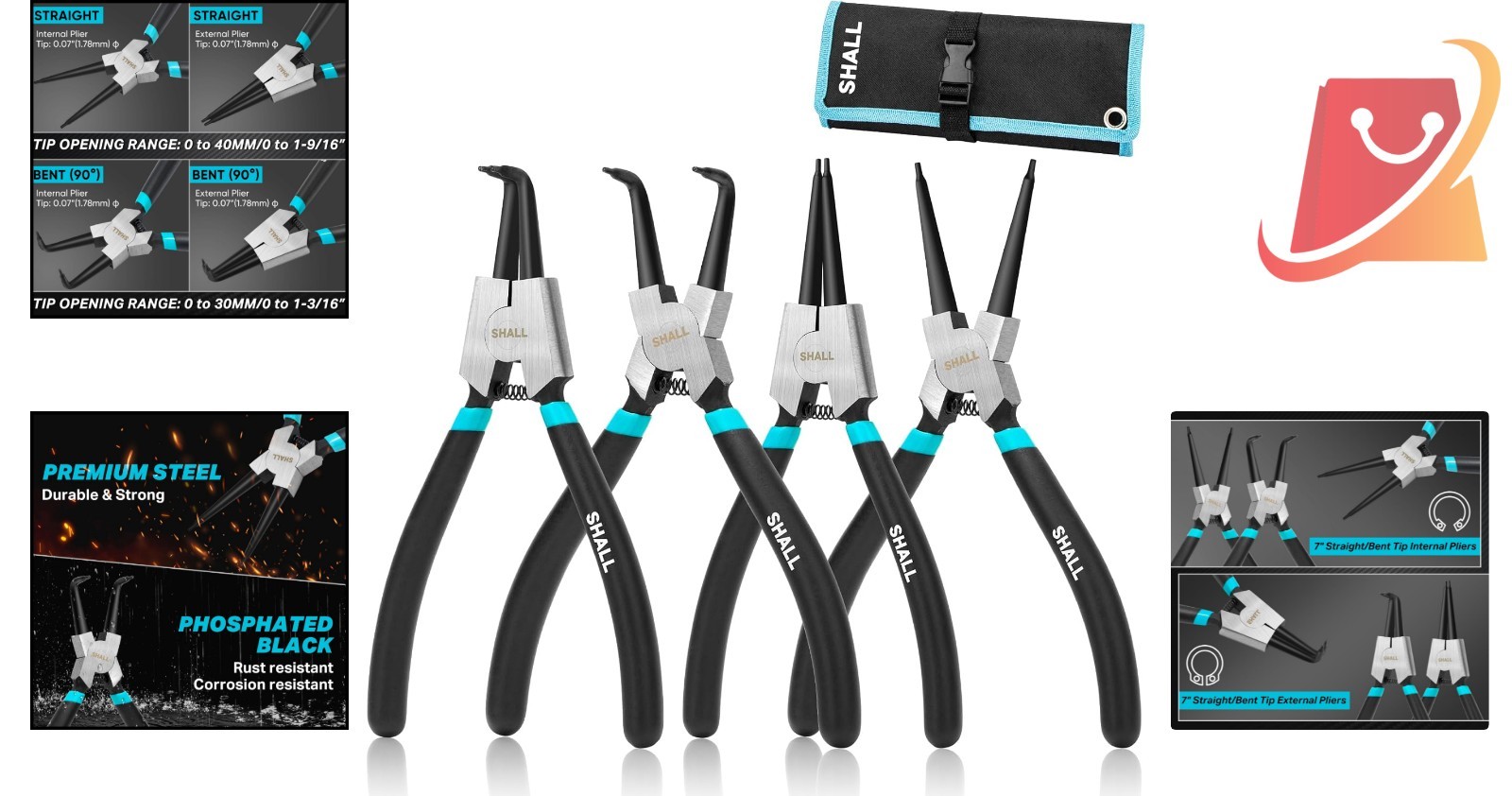 Snap Ring Pliers Set 4pcs Heavy Duty Alloy Steel Internal External Circlip Pl…