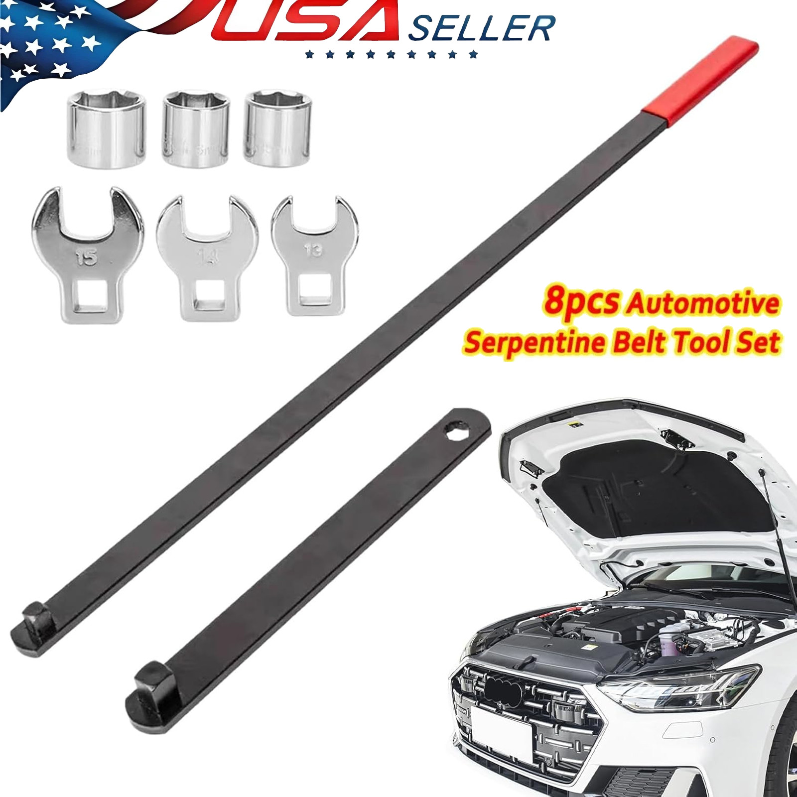 Serpentine Belt Wrench Tool Belt Remove and Install Kit – Universal 3/8″ 1/2″Set