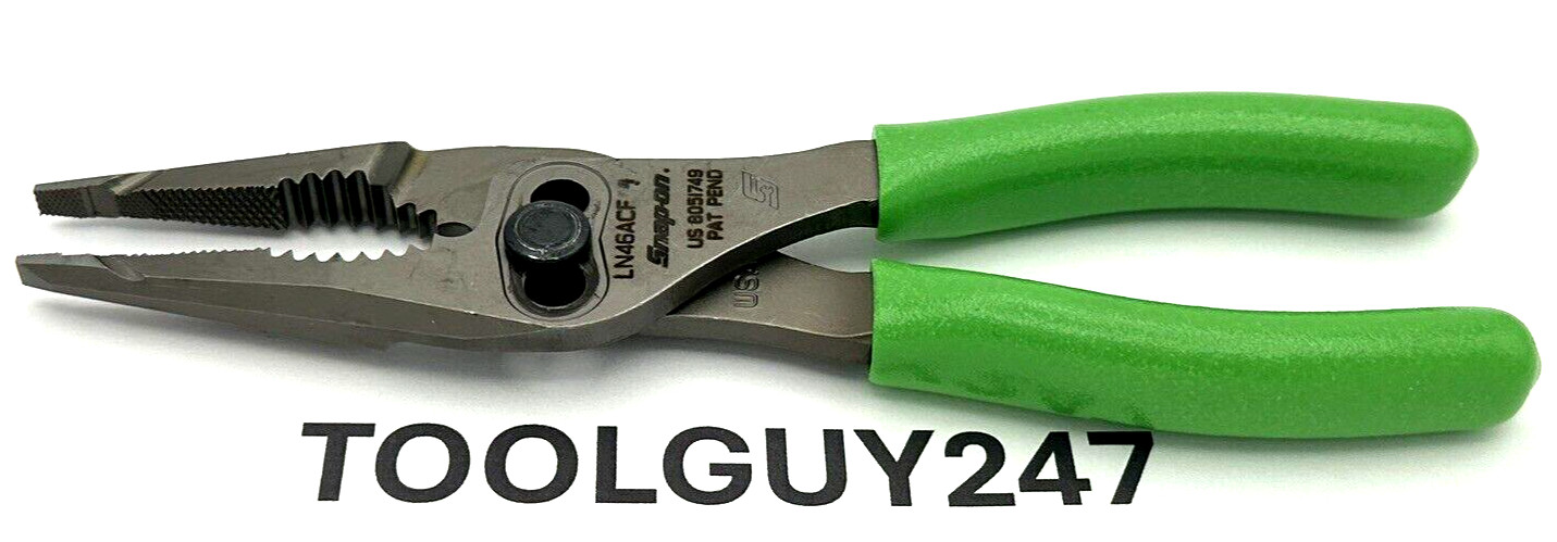 SNAP ON TOOLS USA GREEN 7″ Soft Grip Long Nose Slip Joint Pliers LN46ACFG NEW