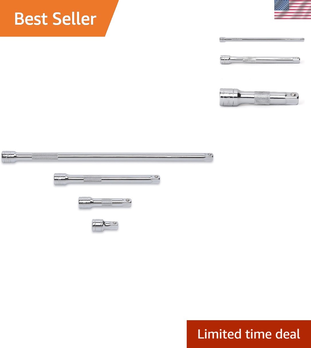 Gearwrench 81200D 4-Piece Drive Extension Set – Lightweight & Rust-Resistant