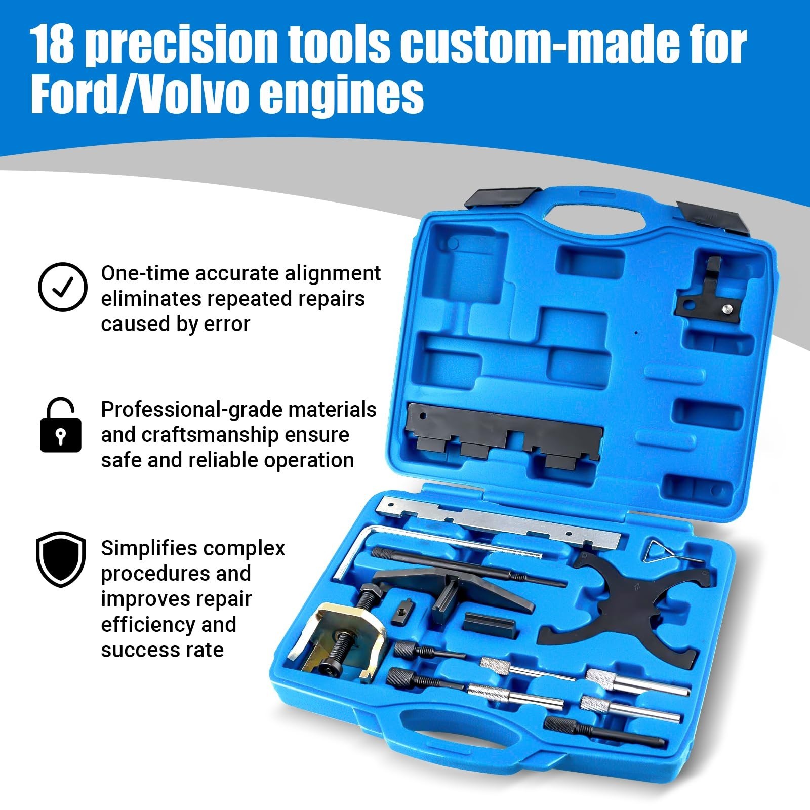18PCS Timing Tool Kit for Ford & Mazda, Camshaft Locking Set, Flywheel Lock, Tim