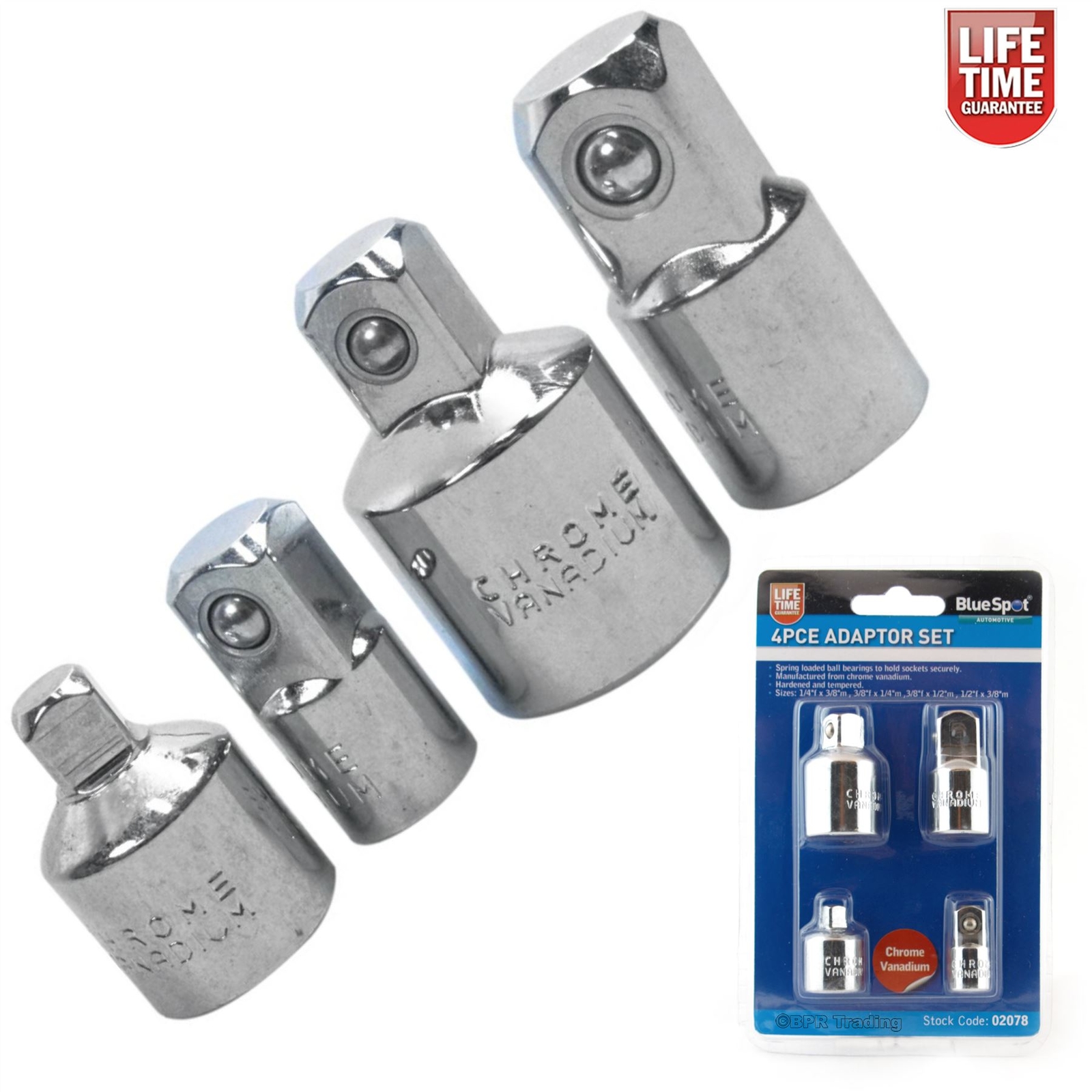Blue Spot 4pce Socket Reducer Adaptor Set, Converter Set 1/4″ – 3/8″ – 1/2″