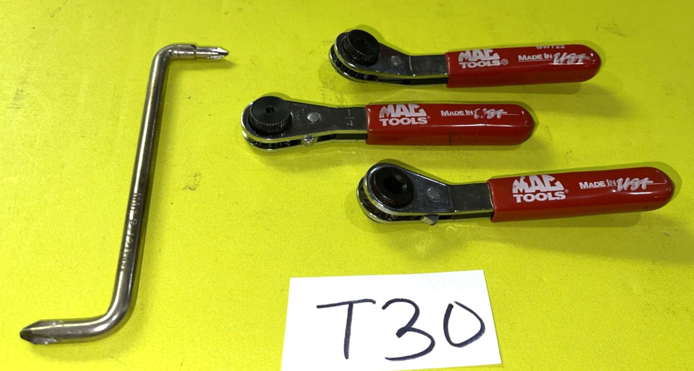 MAC TOOLS 3 PIECE 1/4 HEX BIT THUMB WHEEL RATCHETING WRENCH & OFFSET SCREWDRIVER