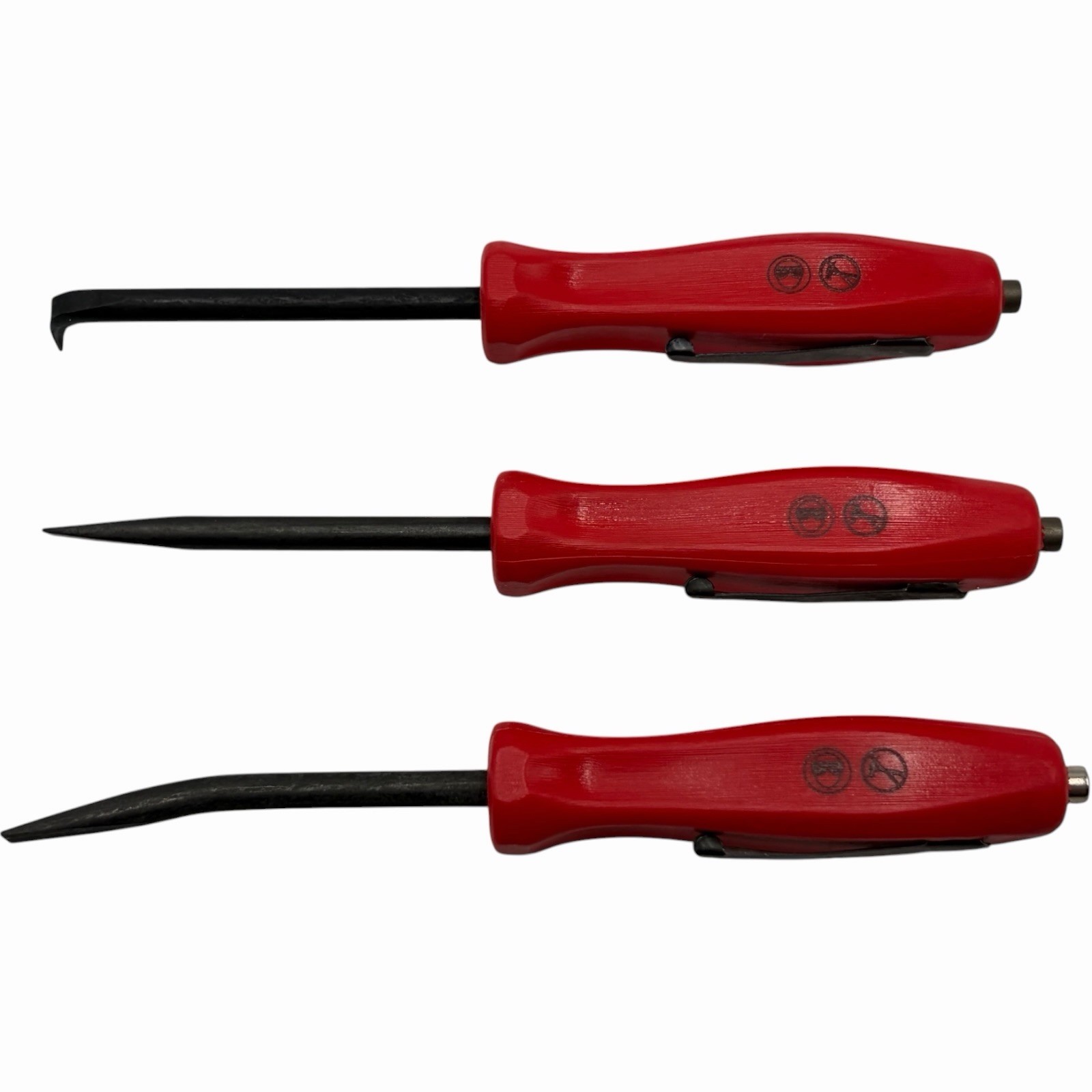 Snap On Tools Mini Magnetic Pocket Pry Bar Set 3 piece Red 5 inch Bent 90