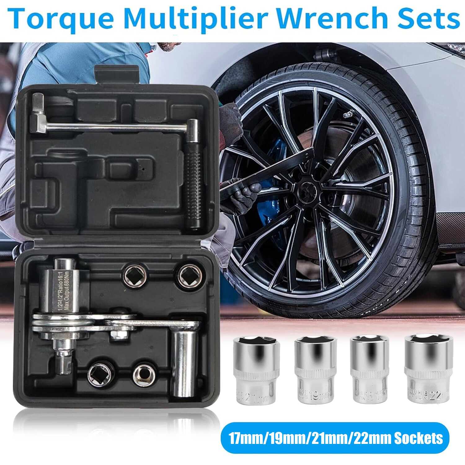 1/2″ Torsional Torque Multiplier Wrench Lug Nut Remover 17 19 21 22 Tire Change
