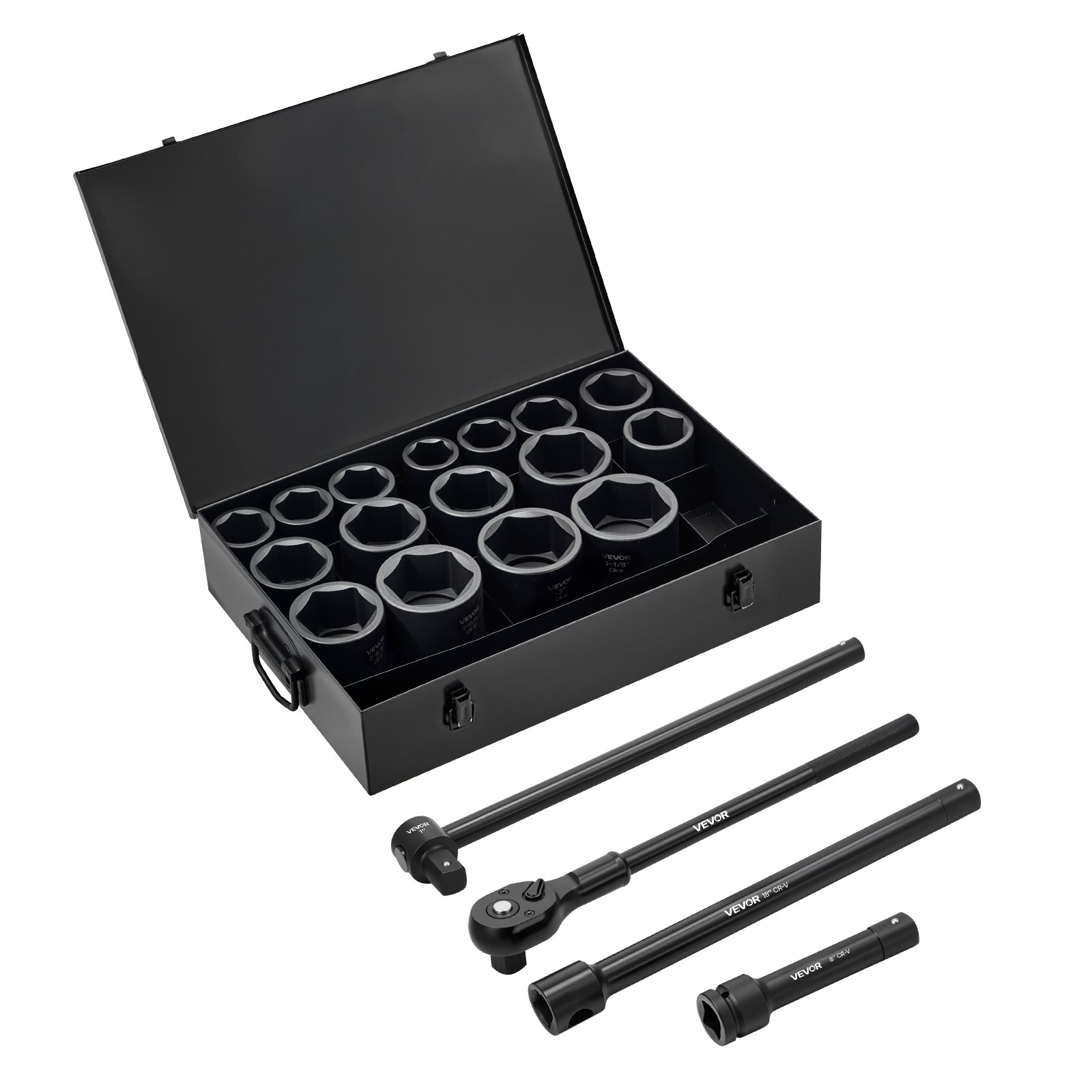 VEVOR 1 in Drive Impact Socket Set 21 Piece Shallow SAE 1-5/8 in to 3-1/8 in