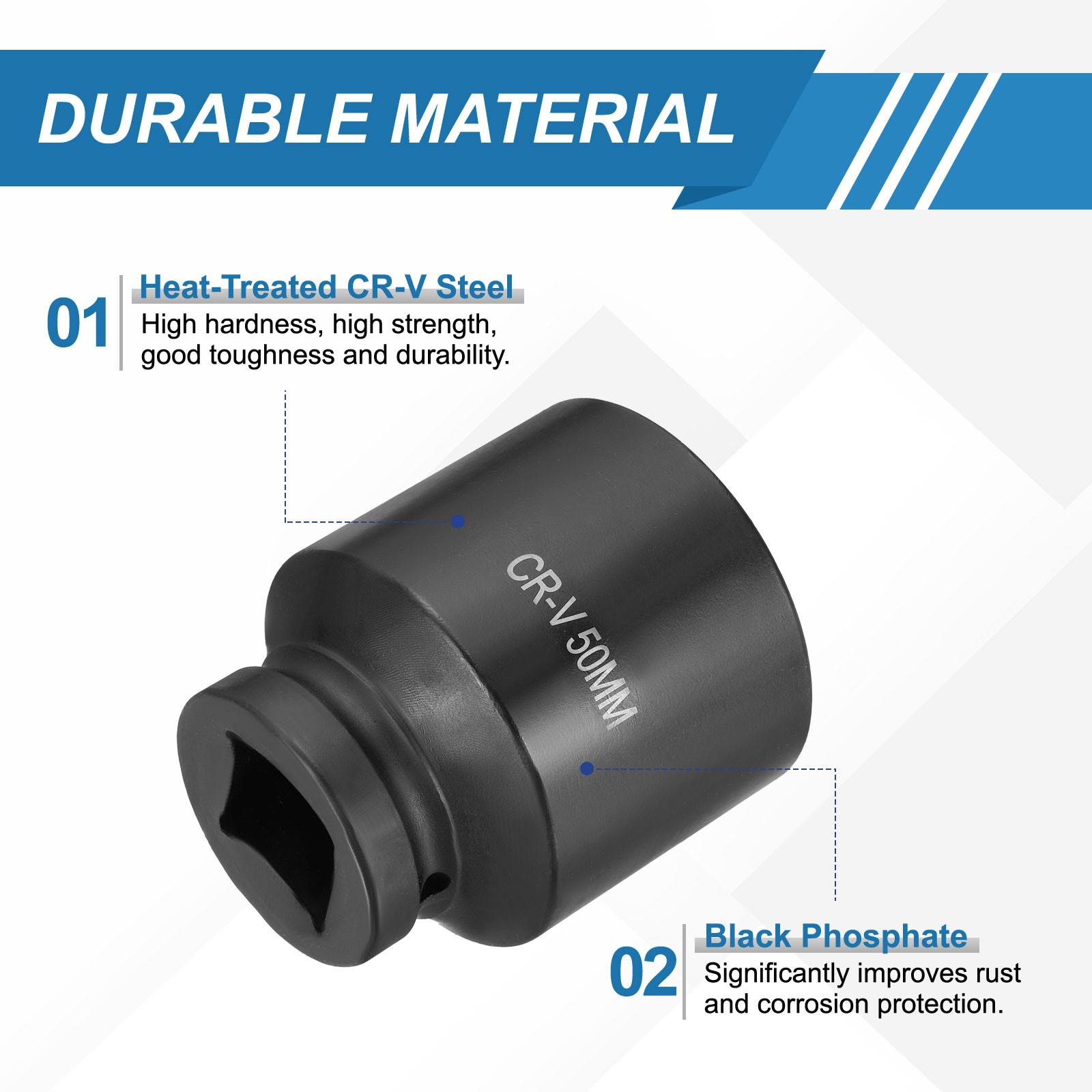 1 Inch Drive 50mm 6 Point Impact Socket Chromium Vanadium Steel