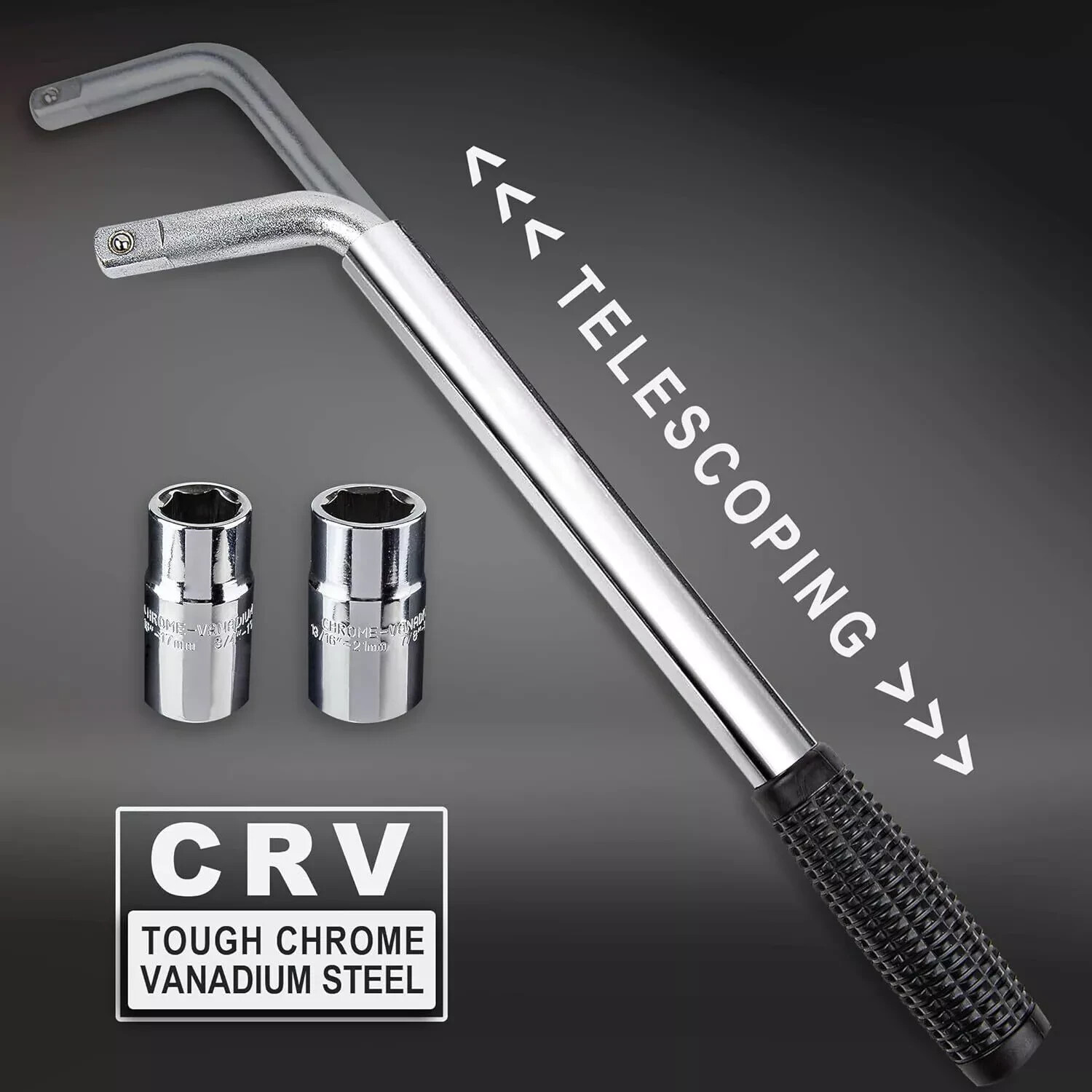 CARTMAN Telescoping Lug Wrench with Standard CR-V Sockets 17/19, 21/22mm