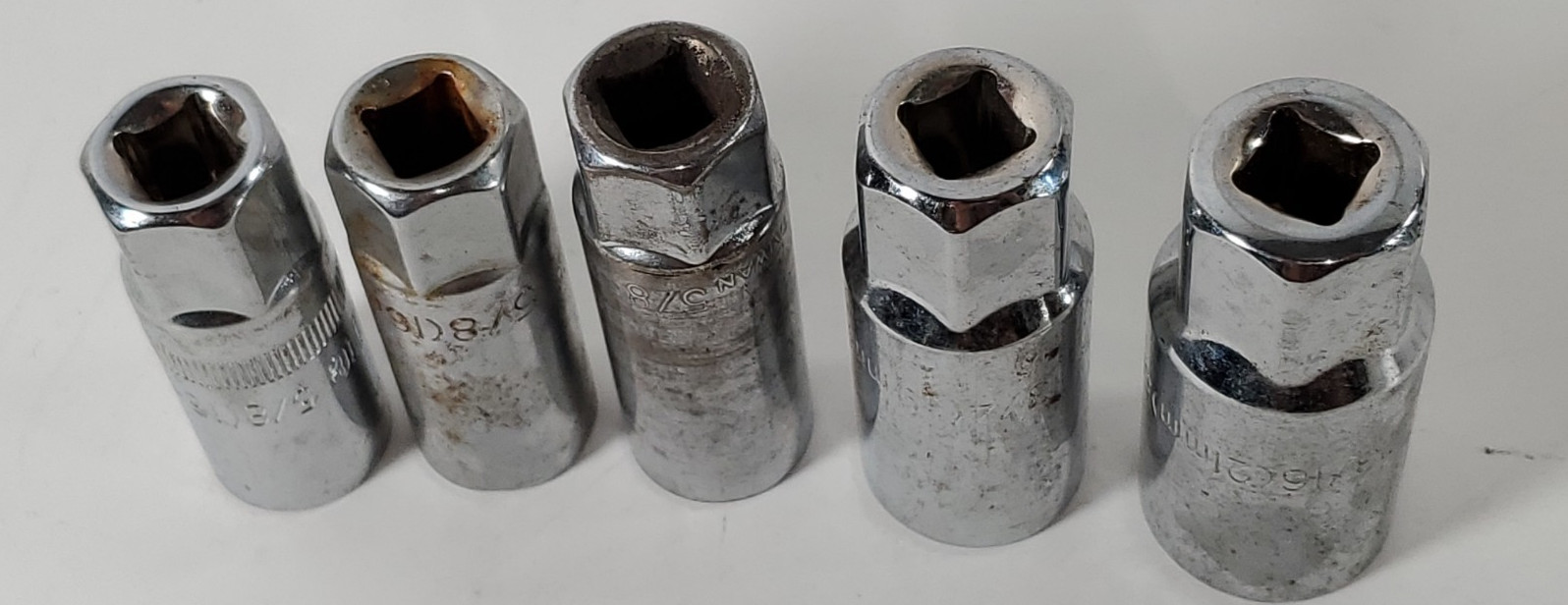 Lot Of 5 Spark Plug Sockets 3- 5/8″, 19mm, 21mm – 6 & 1 12pt