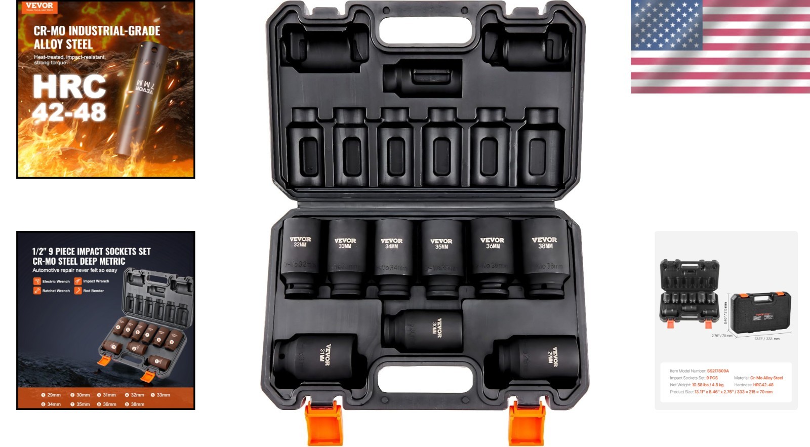 Professional Grade 1/2″ Drive Impact Socket Set – Includes Stylish Storage Case