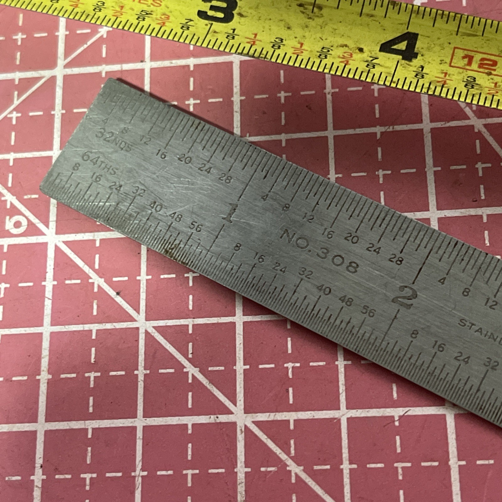 Vintage General USA No 308 Stainless Steel 6” Machinist Pocket Ruler USA 6 In