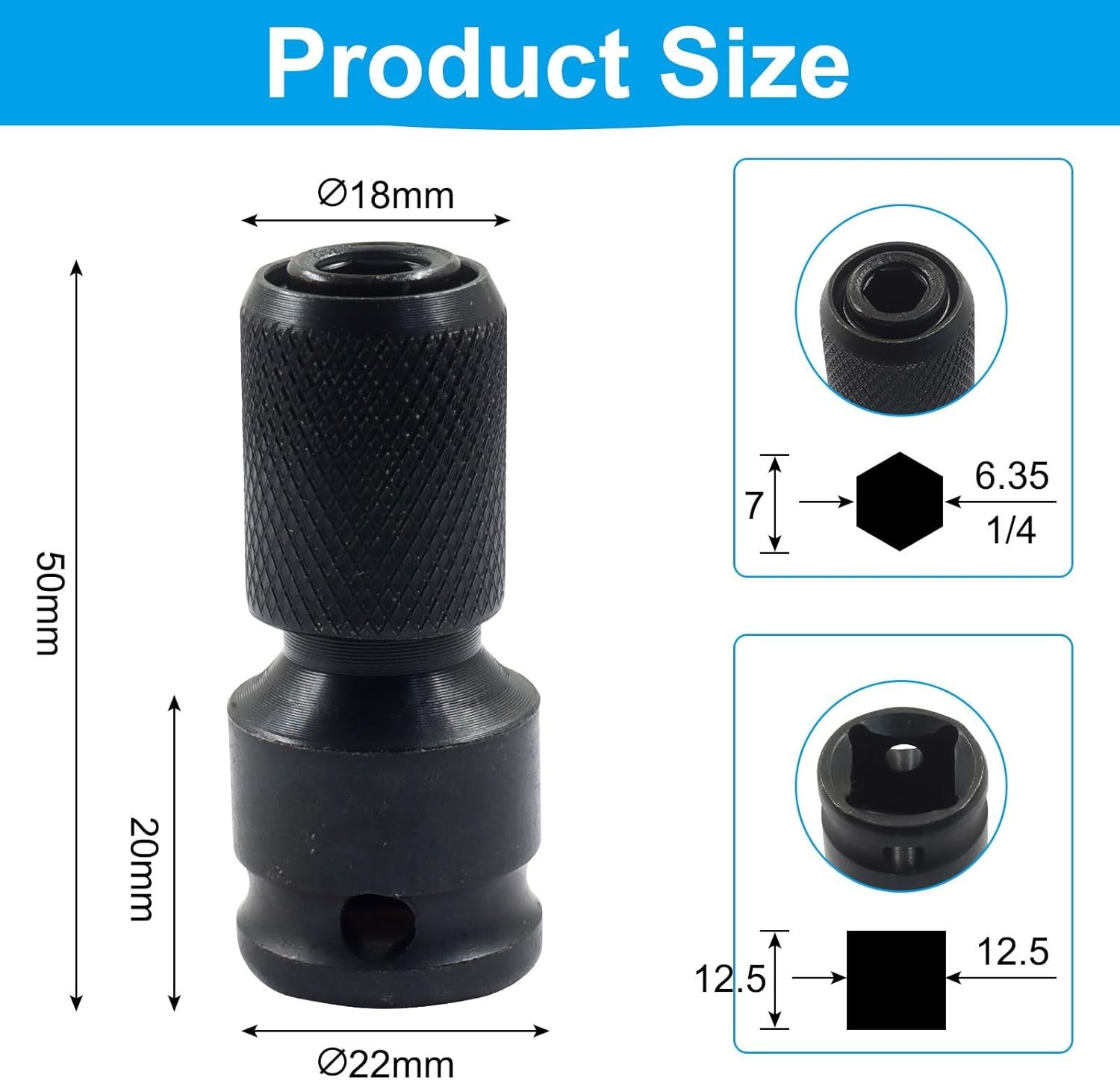2-Pack 1/2″ Square Drive to 1/4″ Hex Adapter Quick Release Impact Wrench Chuck