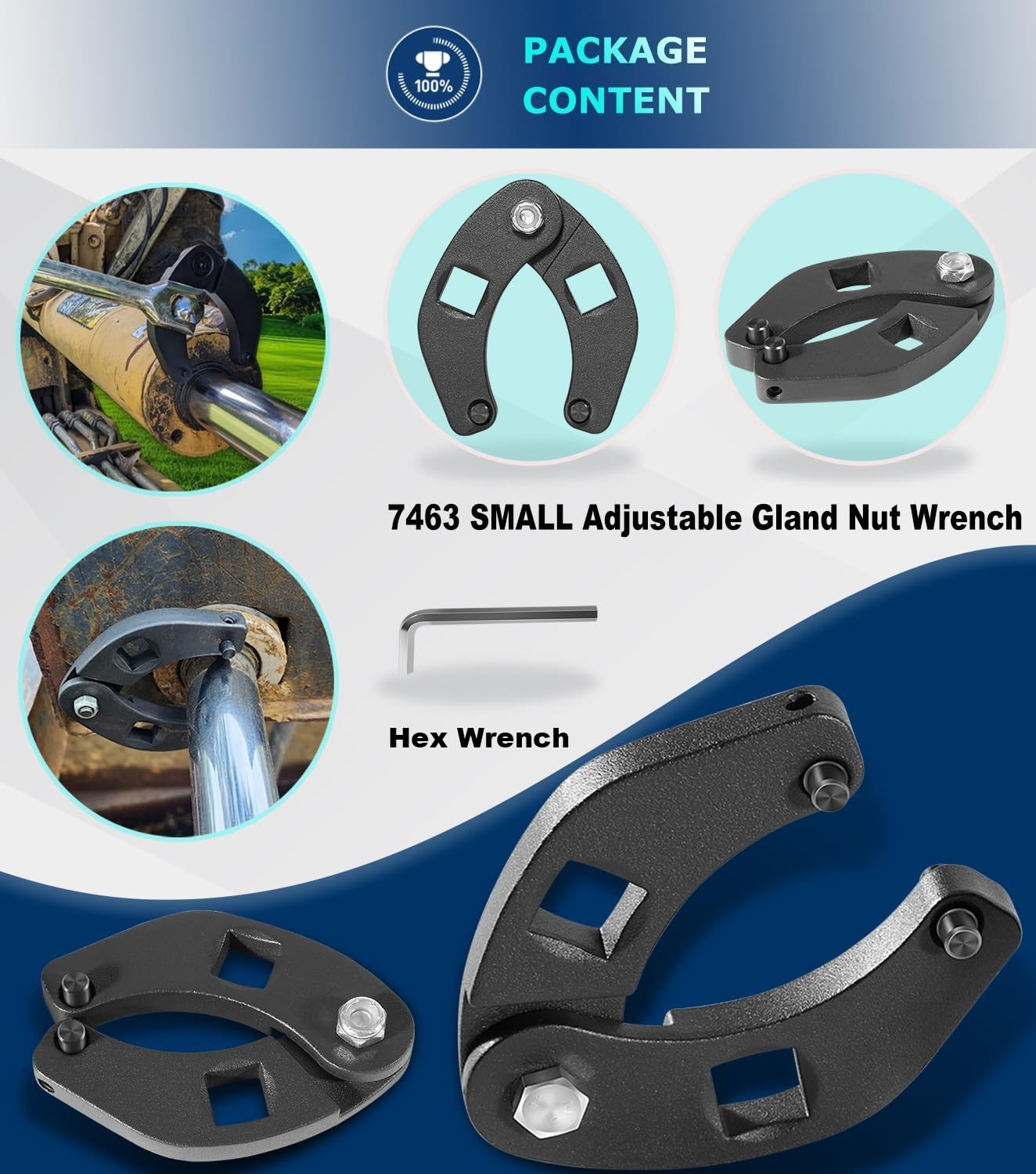 Adjustable Gland Nut Wrench for Hydraulic Cylinder Cap Remover 1″ to 3-3/4″ SAE