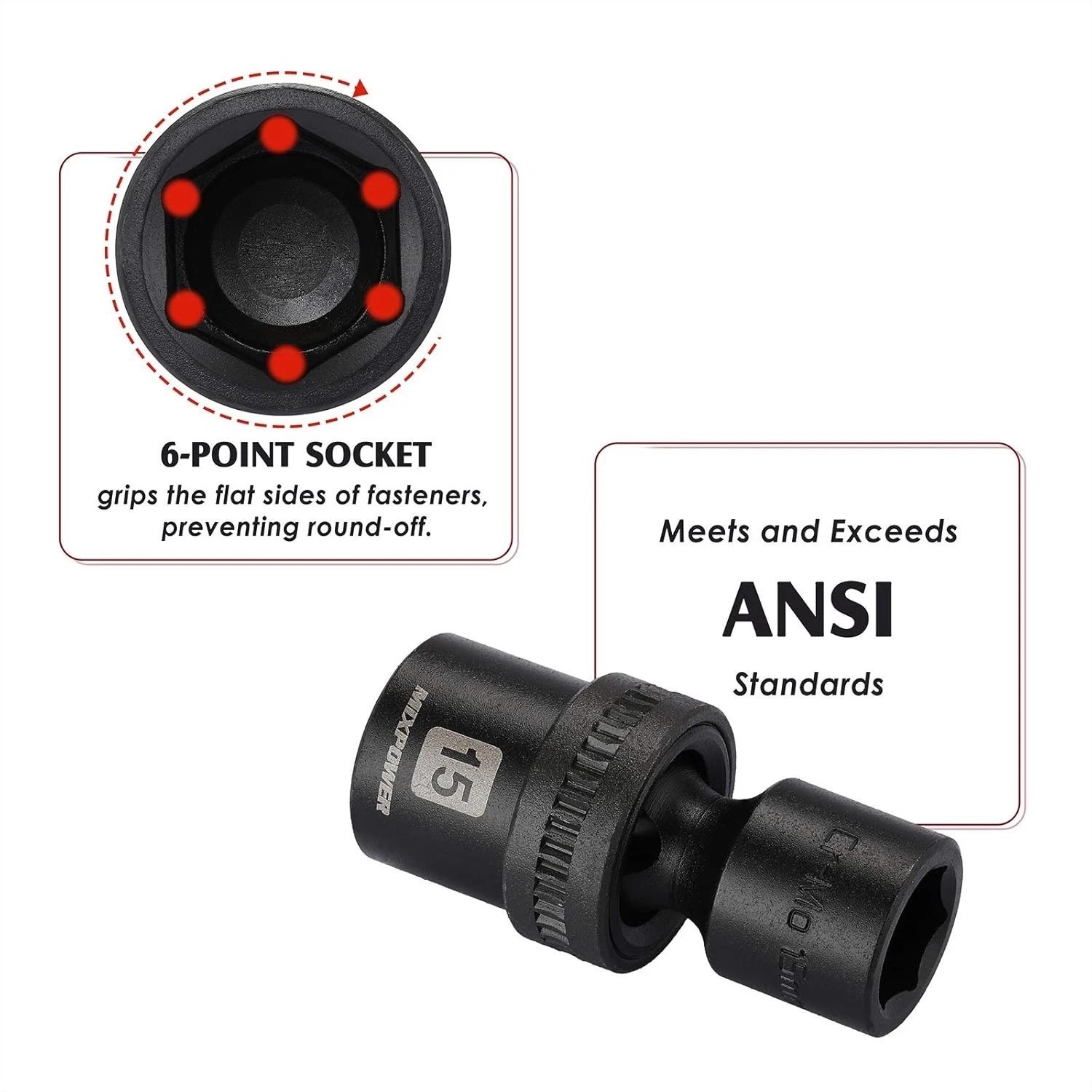 15-Piece Universal Impact Socket Set, Metric, Swivel Socket
