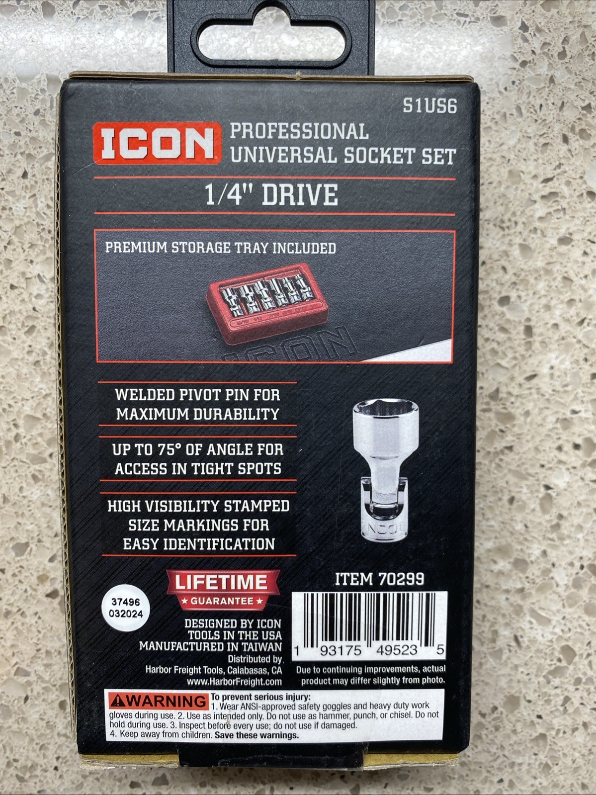 NEW ICON 1/4 “Drive SAE Universal Joint 6 Pcs Set 1/4” – 9/16” S1US6 70299