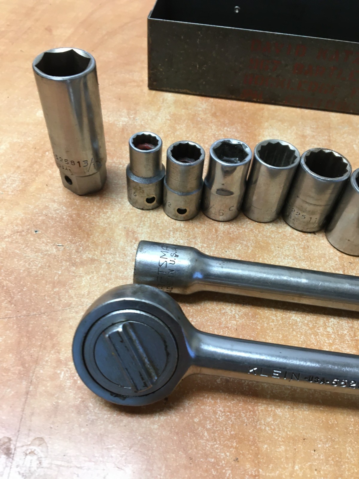 Vintage Klein 65201 1/2” Drive 16 Pc Socket Set 7/16” Thru 1-1/8” USA READ