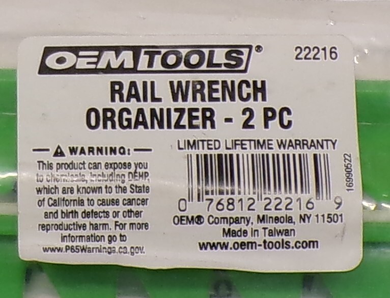 OEMTOOLS 22216 Rail Wrench Organizer 2 Piece Green