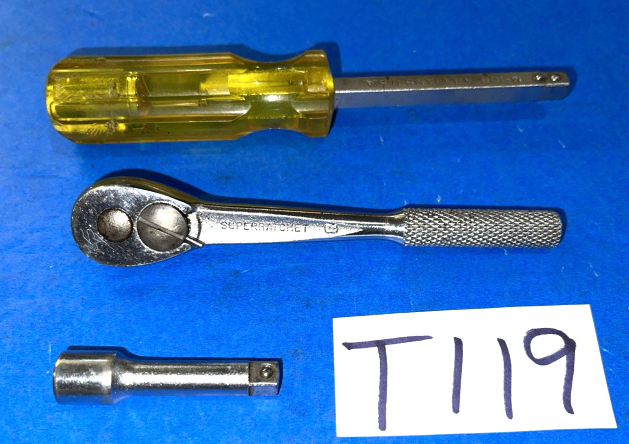 WILLIAMS CO TOOLS VINTAGE 3 PIECE 1/4 DRIVE SUPER RATCHET-EXTENSION-BIT DRIVER