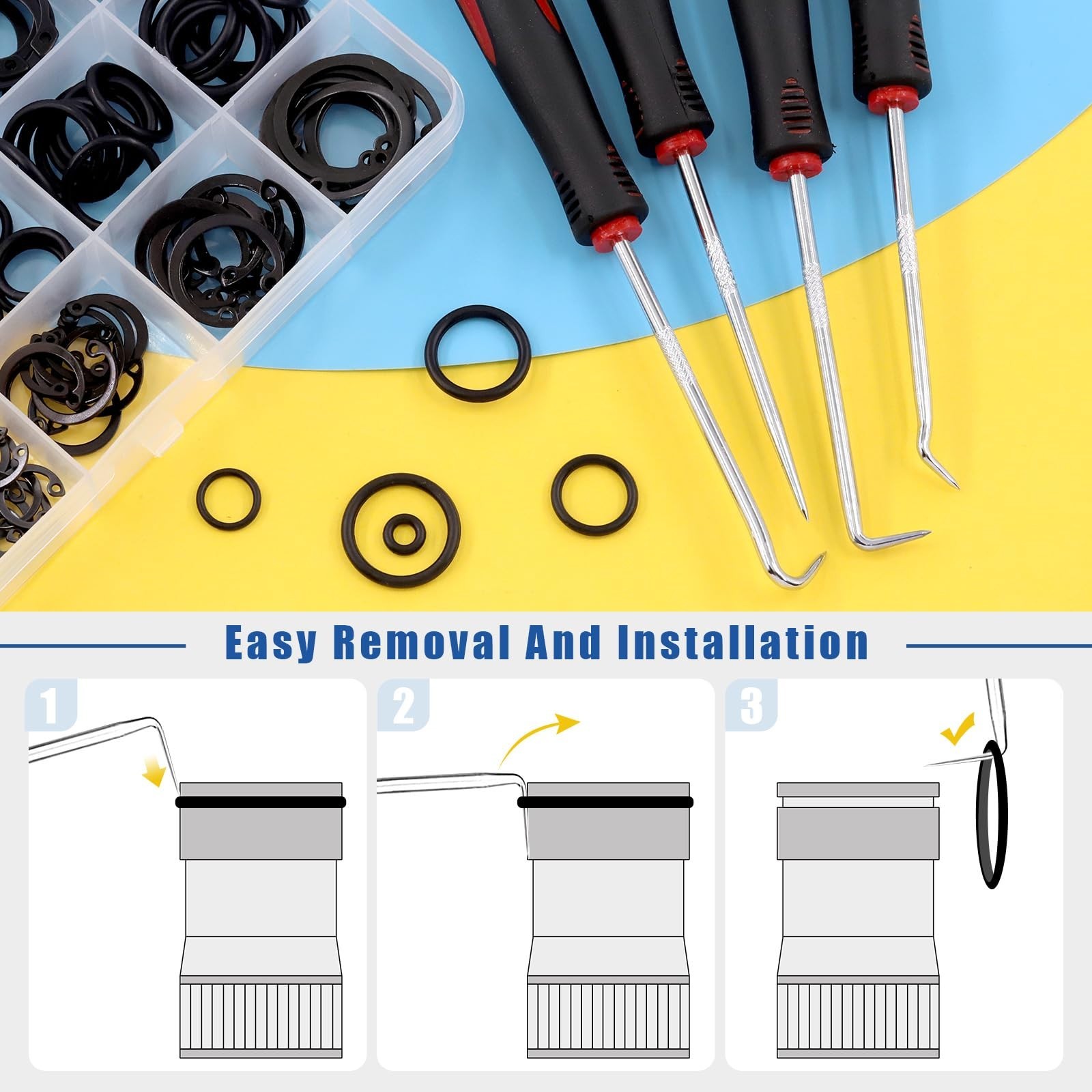225Pcs Heavy Duty Snap Ring Pliers Set – Straight & Bent Jaw, Circlip Retaining