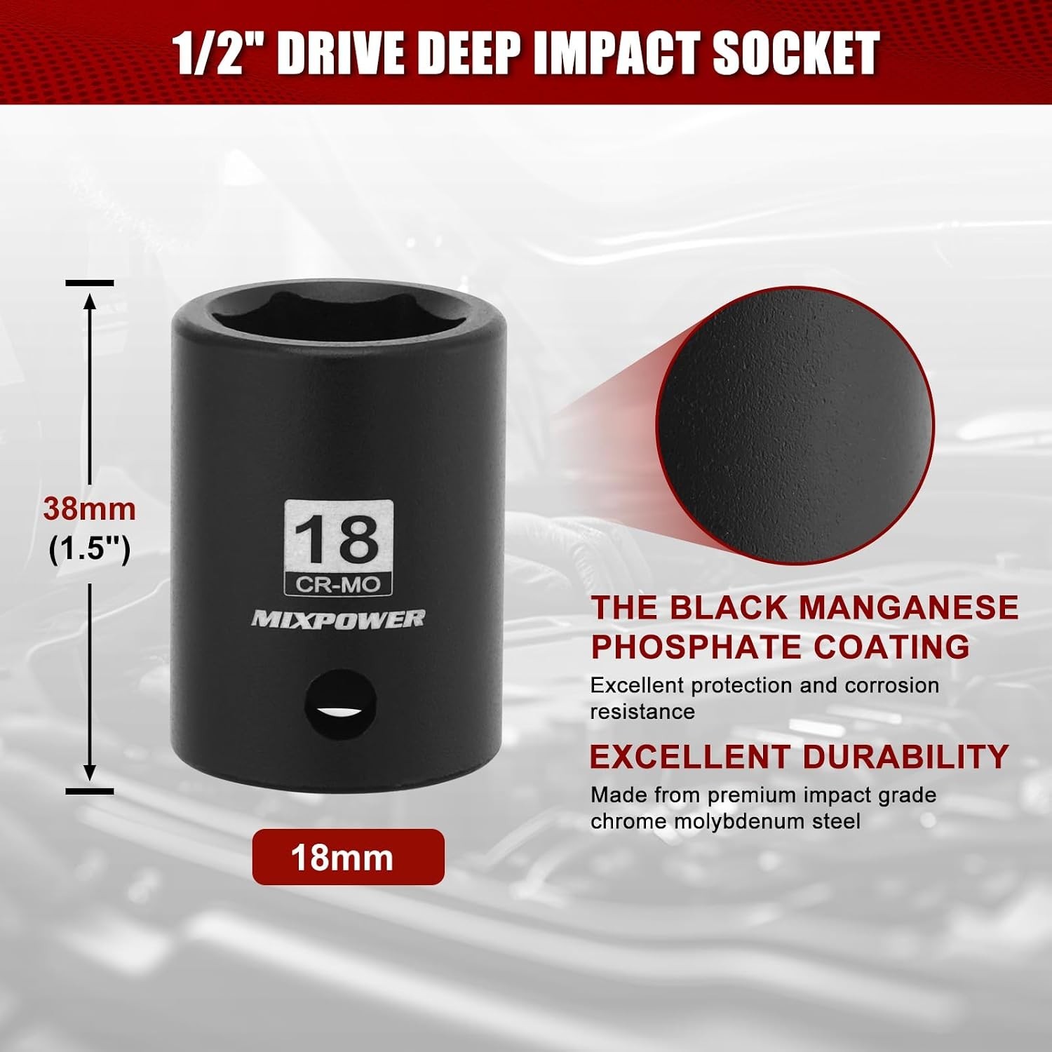 Chrome Molybdenum 18mm Impact Grade Socket for Axle Nuts – Laser Etched