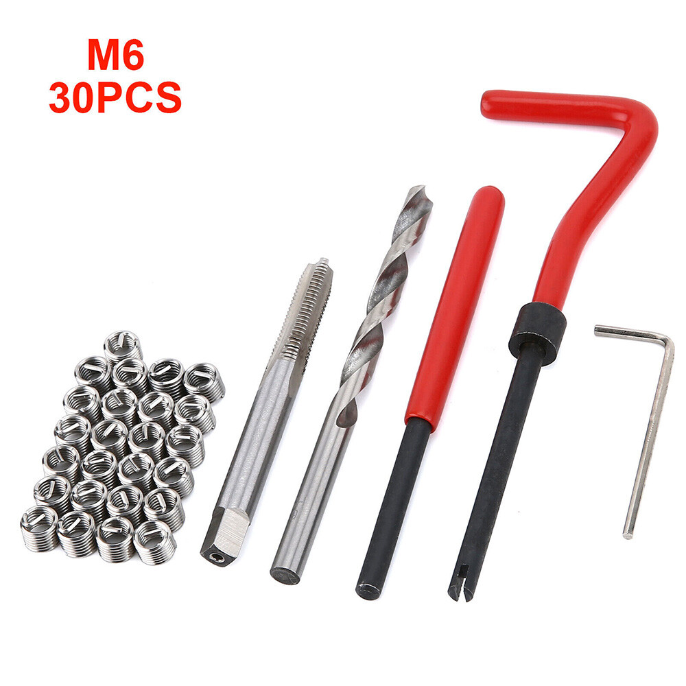 30Pcs Helicoil M6x1.0mm Thread Repair Tool Kit suitable for 6mm Damaged Threads