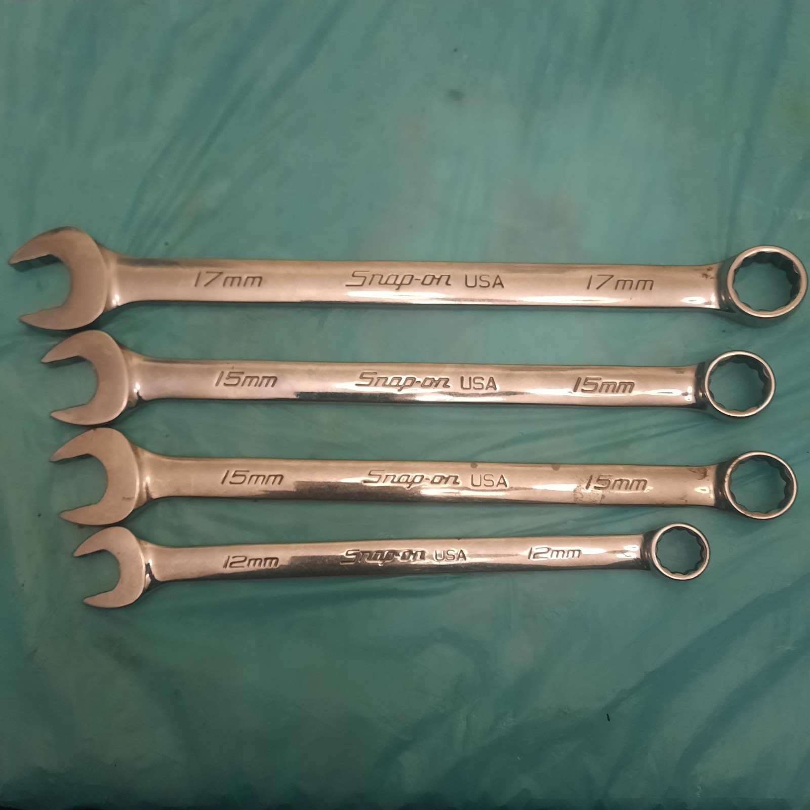 Snap-On SOEXM17, (2) SOEXM15, & SOEXM12 Flank-Drive Wrenches. 4 PC. USA.