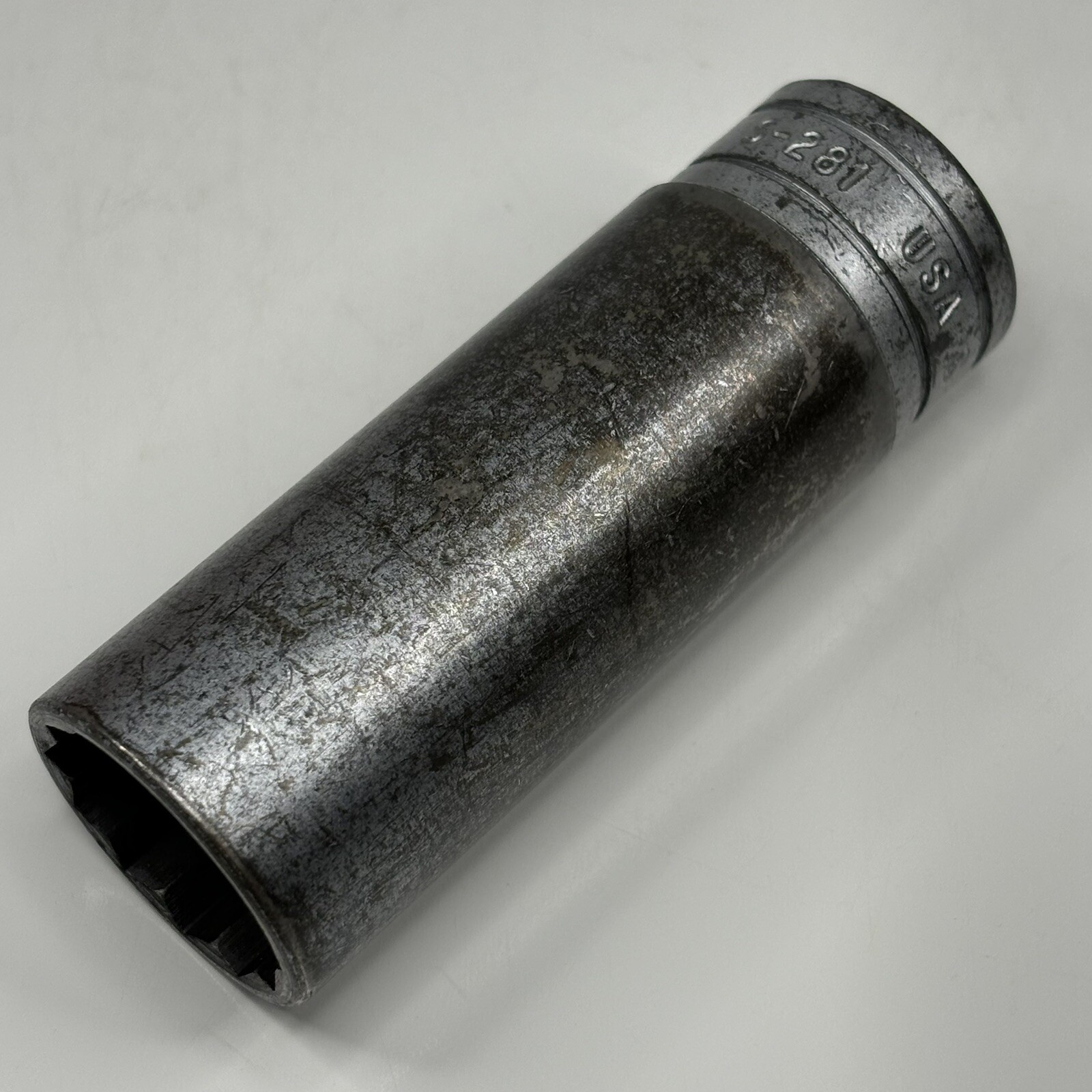 Snap On Tools S281 1/2 Dr 12Pt SAE 7/8 Flank Dr Deep Chrome Socket USA VTG 1956