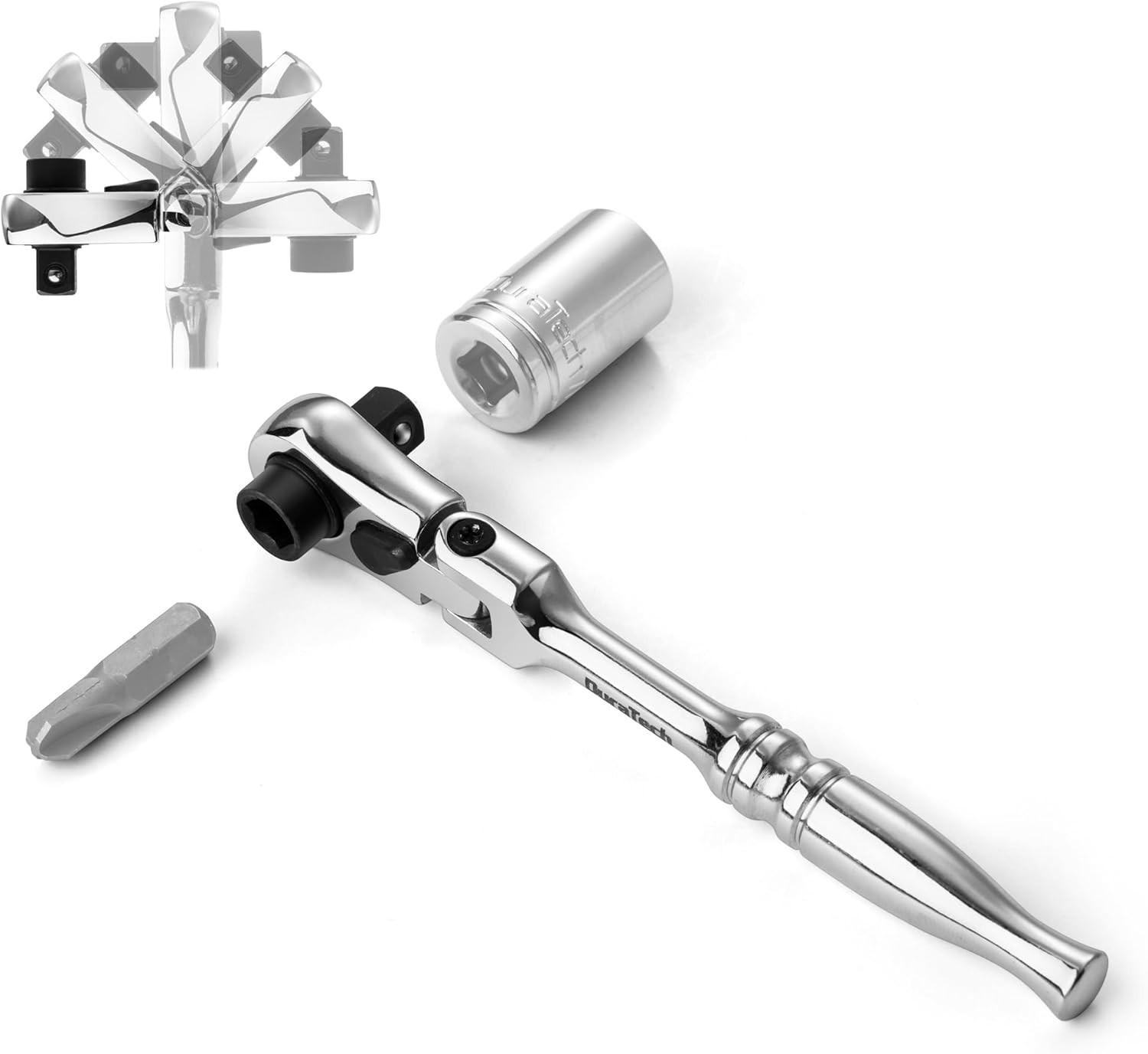 1/4″ Drive Ratchet Handle, 2 in 1 Flex Head Ratchet, Socket&Bit Driver, 72-To…
