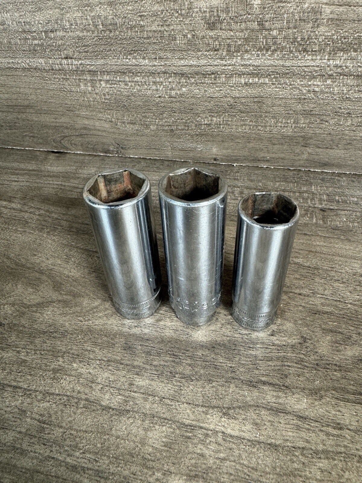 Snap On & Mac 3/8” Deep Chrome Sockets SFSM18 SFSM16 XD6 17 USA Metric 16 17 18