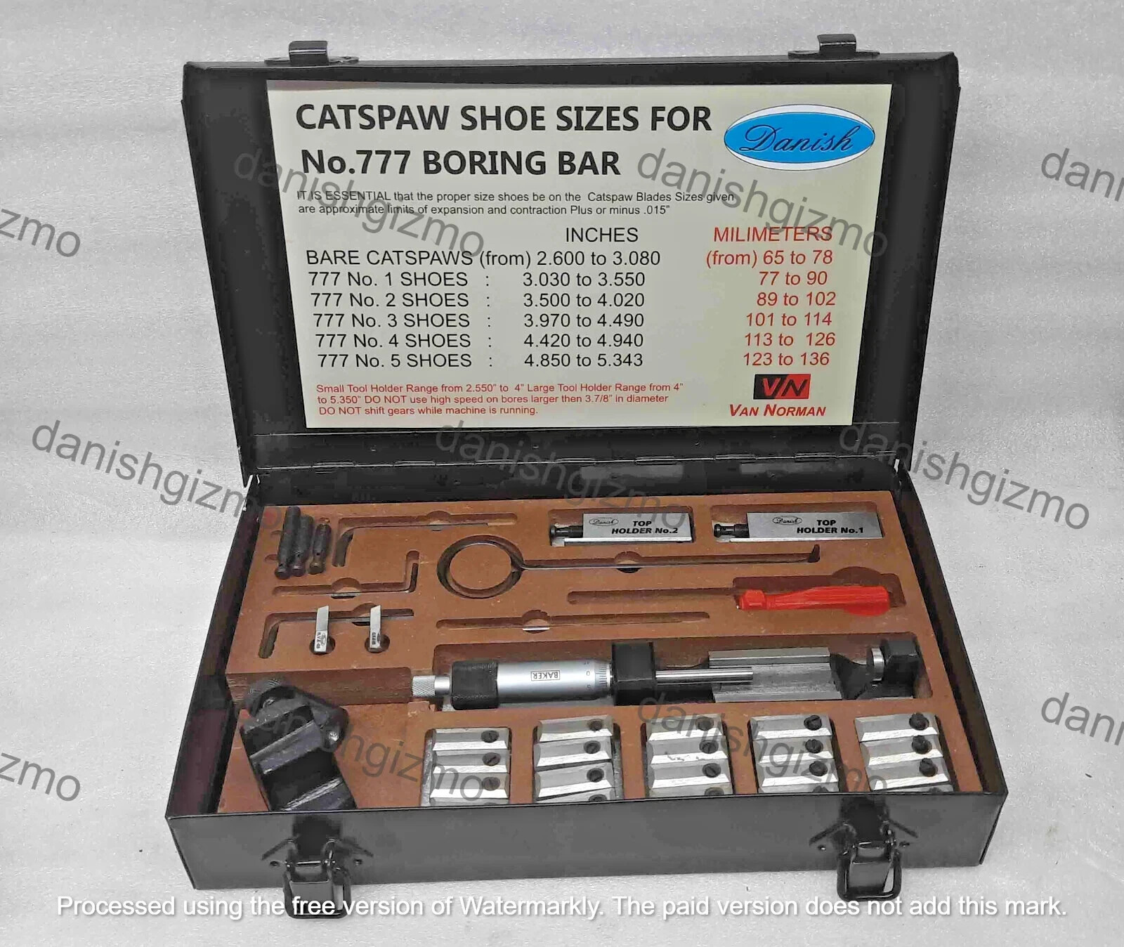 Van Norman VINTAGE Boring Tool kit 777 2.600″ TO 5.300″ LONG SHOES METAL BOX