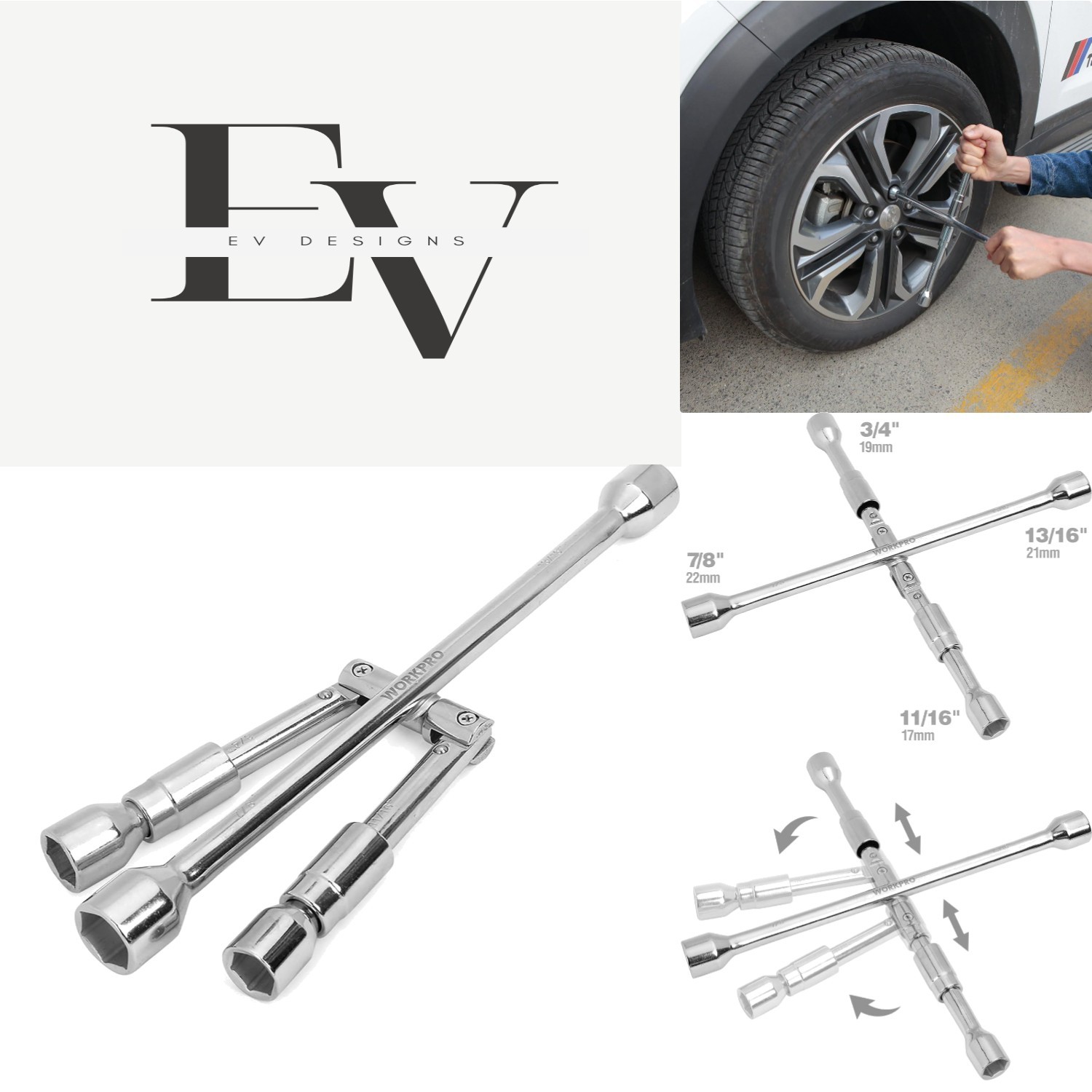4-Way Cross Folding Lug Wrench – Lightweight 14-Inch Auto Tool for Safety