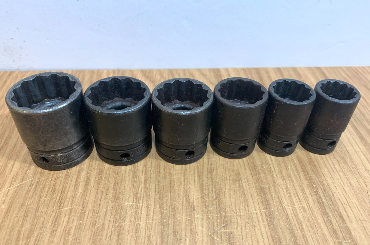 (6) Snap-On Shallow Socket 1/2″ Drive 12 Pt 1 1/16 1″ 15/16 13/16 11/16, 5/8 USA