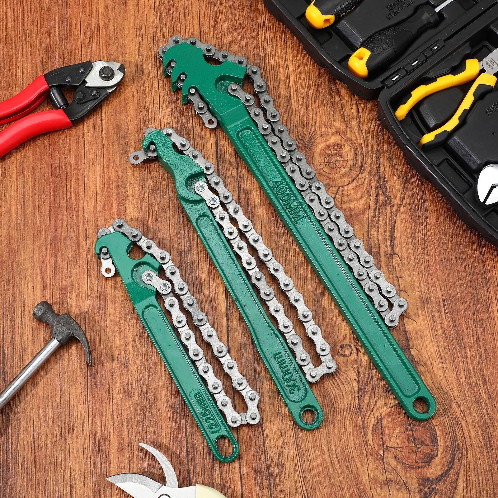 Heavy Duty Chain Wrench Set – 3 Pcs Adjustable Steel Oil Filter Tool for Pipes &