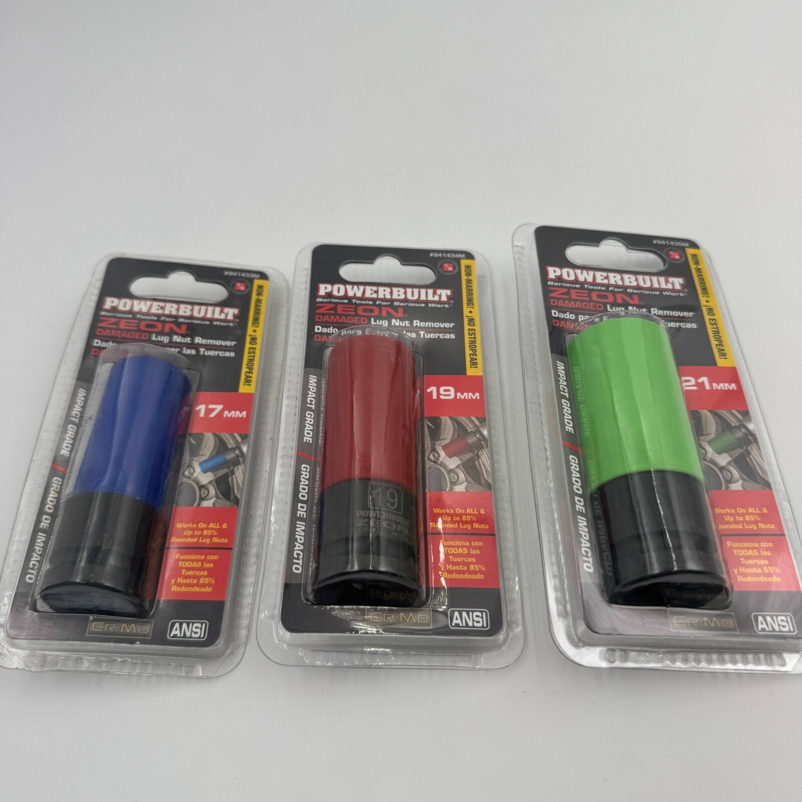 3 pc ZEON Damaged Lug Nut Remover 1/2″ Drive, 6pt, 17mm, 19mm, 21mm