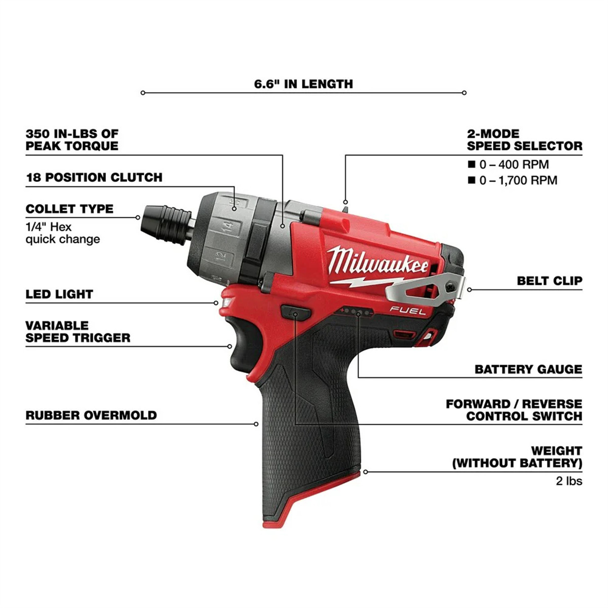 Milwaukee 2402-20 M12 FUEL 1/4″ Hex Two-Speed Brushless Screwdriver