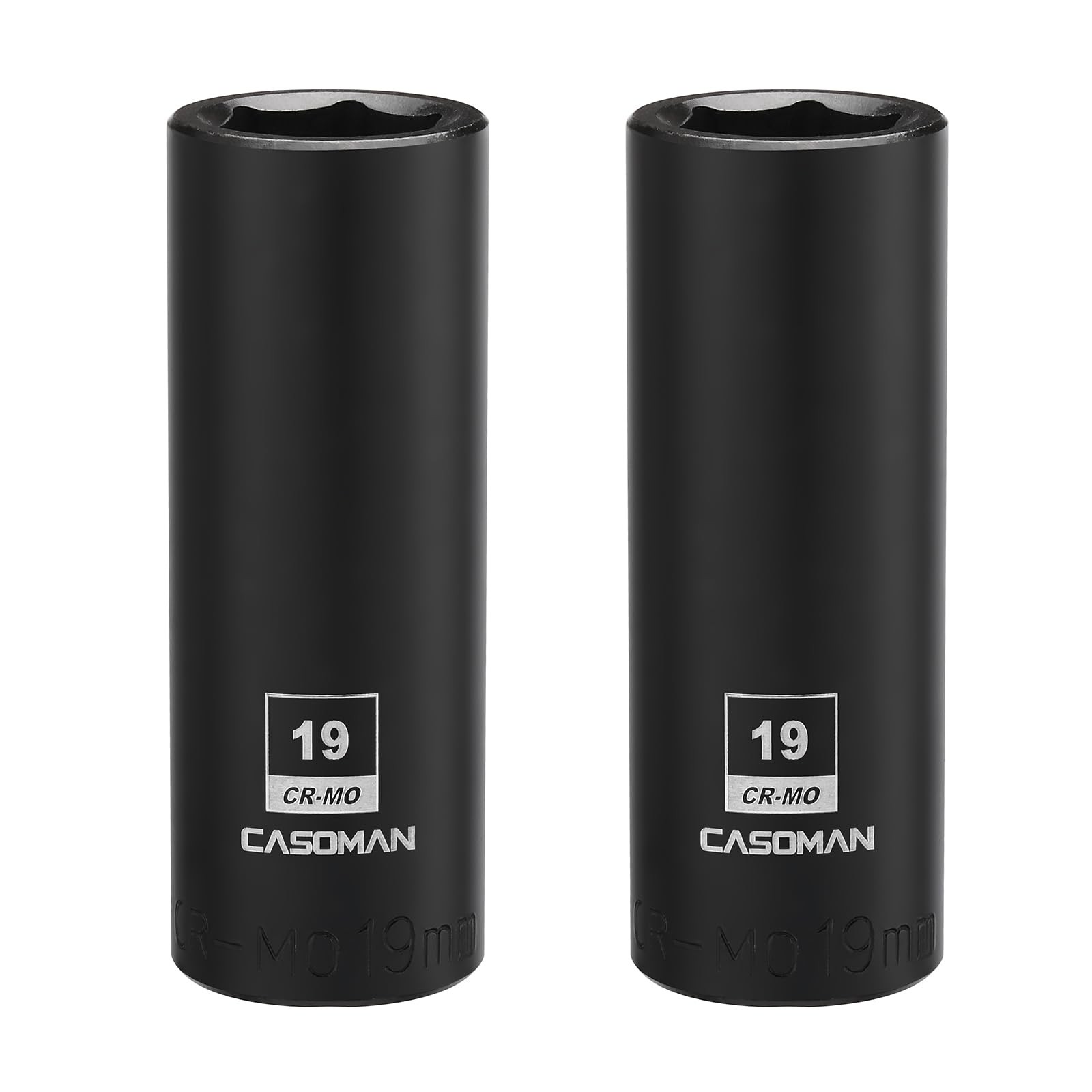 CASOMAN 2PCS 1/2-Inch Drive Deep Impact Socket-19mm, 6-Point, Metric, 19 mm