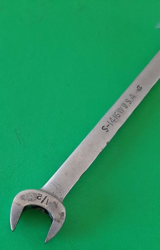 Snap-on Tools S1416W 1/2” x 7/16” 6pt Point Tapered Open-end Wrench USA ENGRAVED