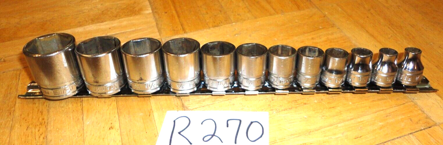 SNAP-ON TOOLS 12 PIECE 3/8 DR. SAE. SHORT CHROME 6 PT. SOCKET SET 211FSY + 15/16
