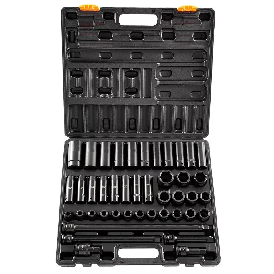 Impact Socket Set 1/2 Inch 43 Pcs Standard+Deep 9 to 30 MM 6-Point Extension Bar