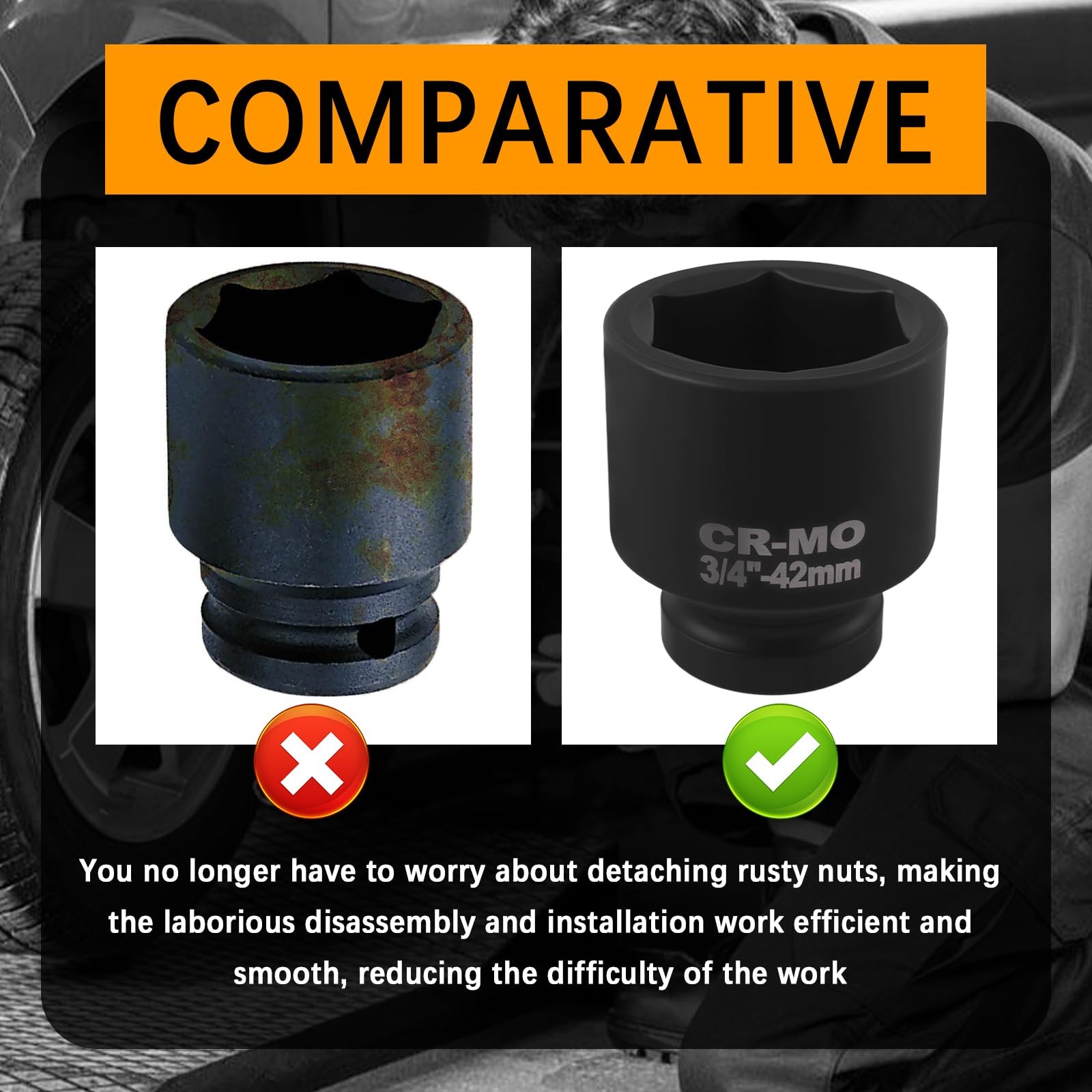 42mm Car Impact Socket with 3/4″ Drive 2.55*2.34*2.34 inch, 42mm-3/4″drive