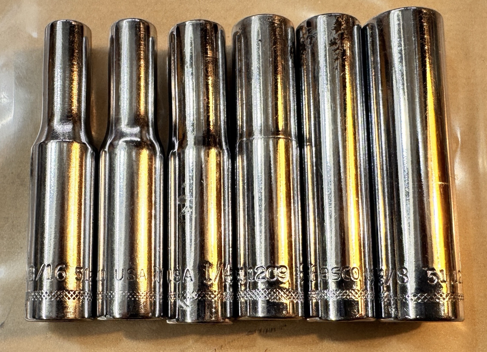 EASCO 51 SAE 6 Point Deep Well 1/4″ Drive Socket Lot / Set USA 1209 1210 1212