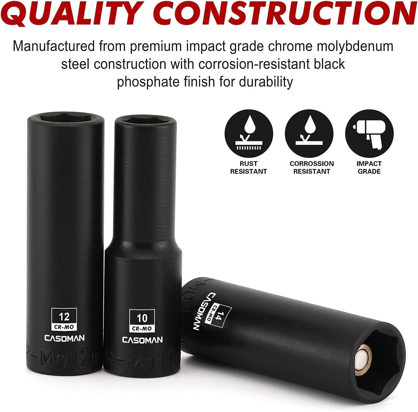 13PCS 3/8″Drive Magnetic Impact Socket Set Deep 6-Point Metric 7mm to 19mm CR-MO