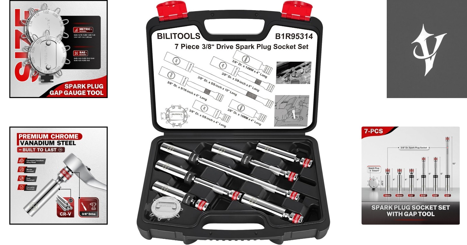 Complete 7-Piece Spark Plug Socket Set – Magnetic, Swivel, and Gap Tool Included