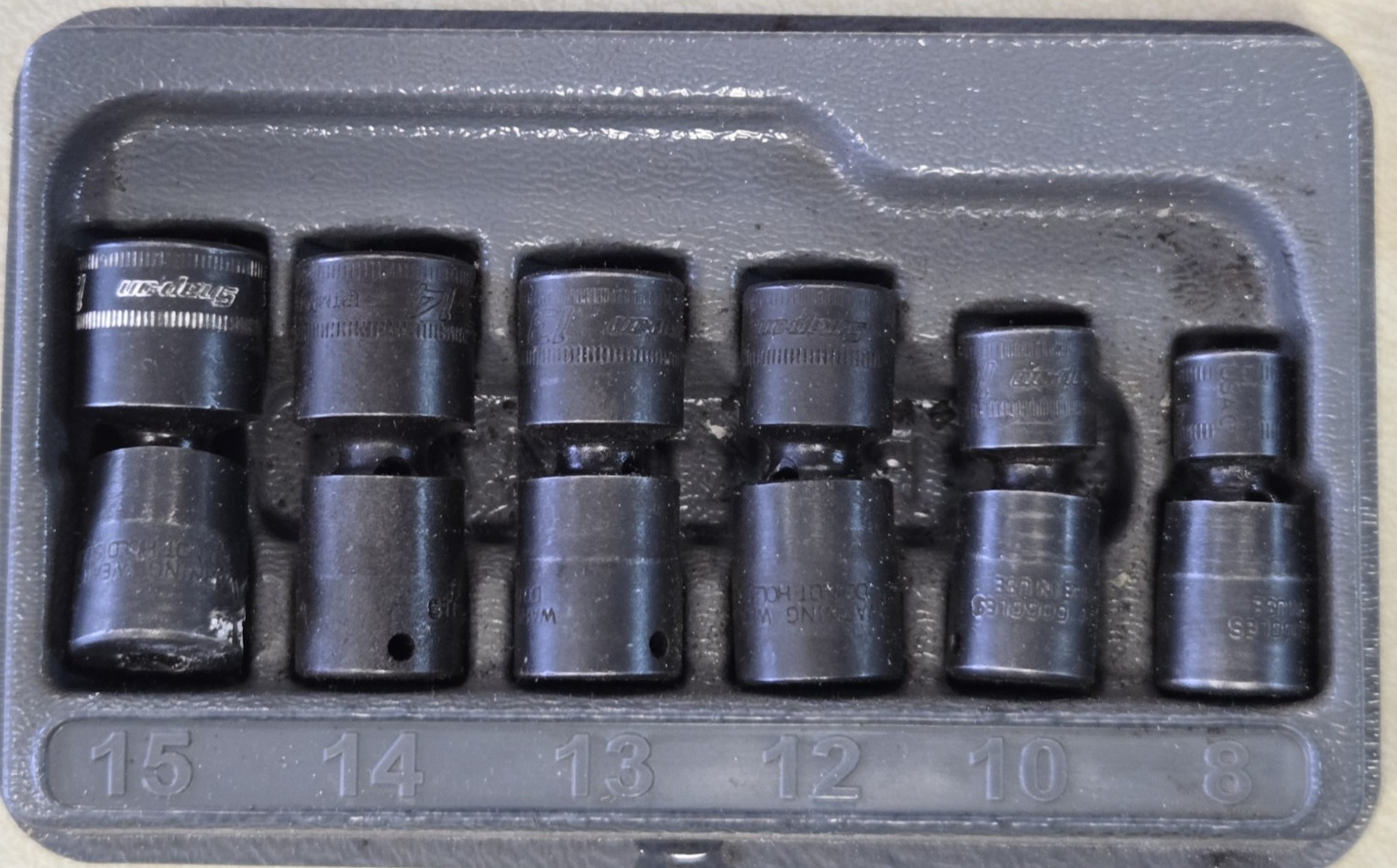 Snap-On IPTMM15A 8 10 12 14 15 6 pc Metric Shallow 1/4” Drive Swivel Impact Set