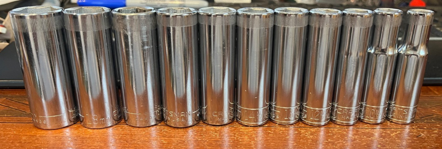 Vintage Craftsman 3/8″ Drive Metric 11 Pc Deep Socket Set 9mm – 19mm 6 Point V