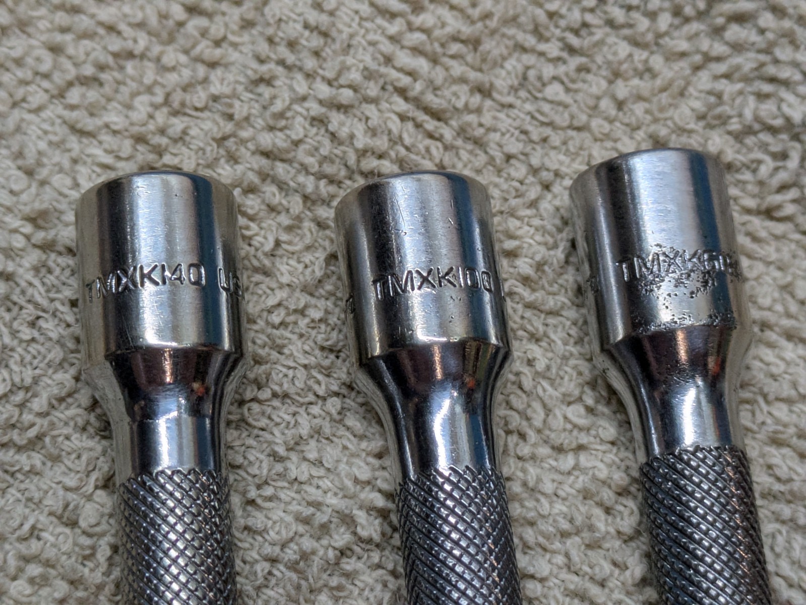 Three Snap-on 1/4″ Drive TMXK6 6″, TMXK100 10″ & TMXK140 14″ Knurled Extensions